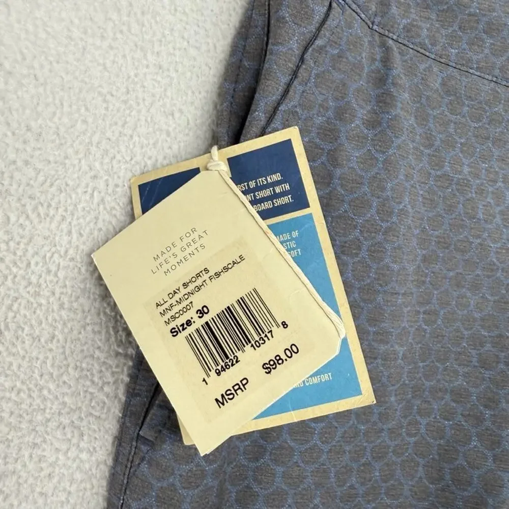 Faherty Shorts Men's 30 Blue All Day Geometric Midnight Fishscale Hybrid NEW
